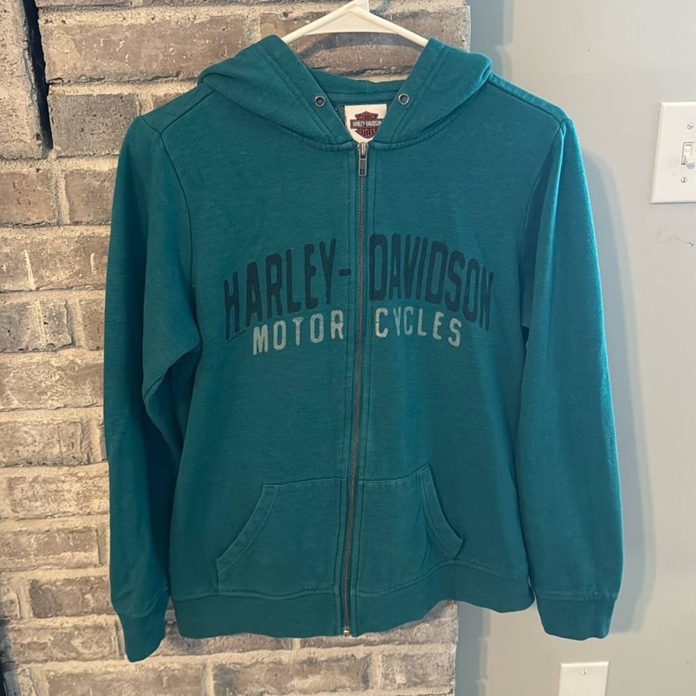 Women’s teal HD L Hoodie missing hoodie string well loved lots of life left!